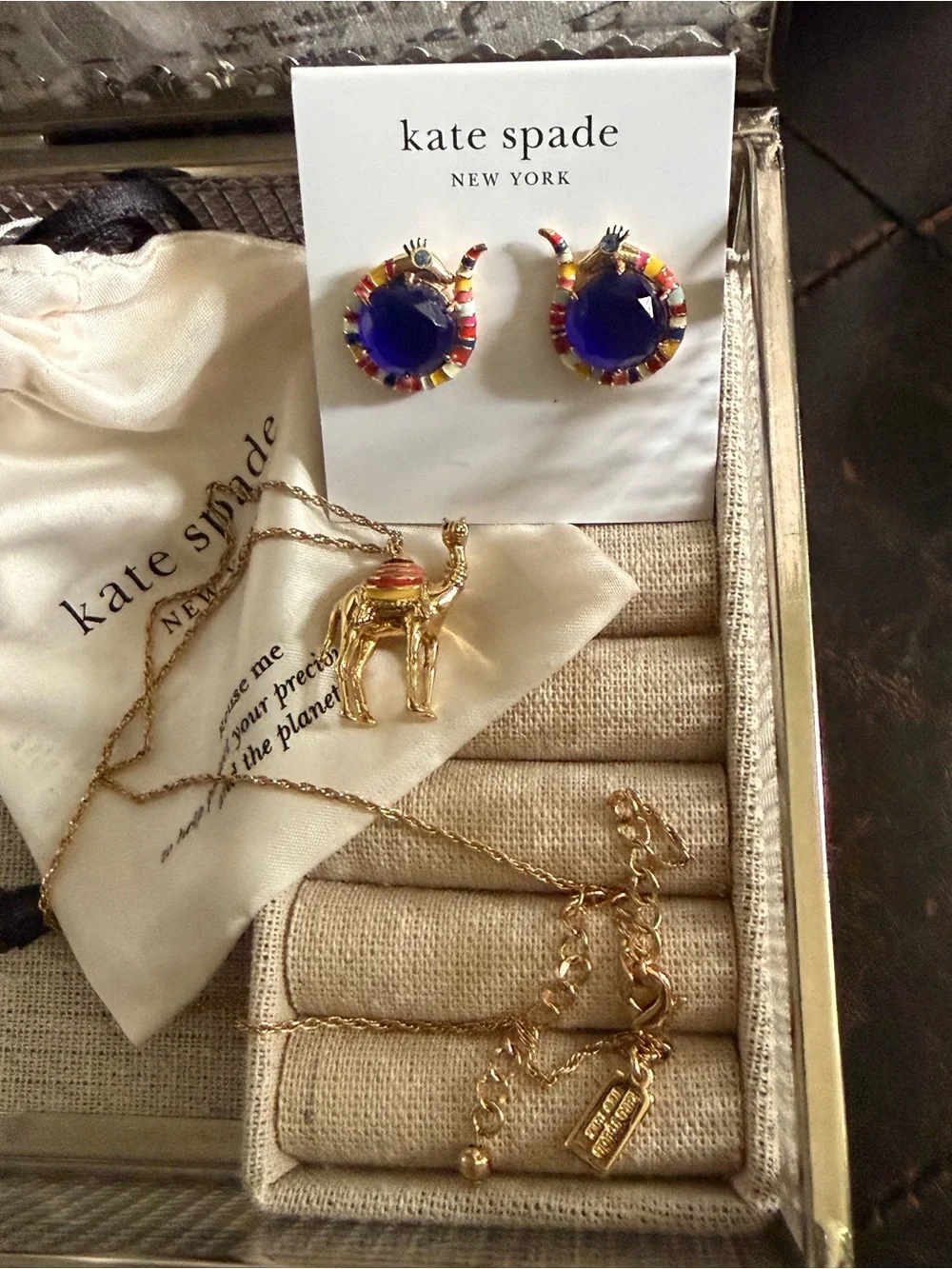 Gold Camel 🐪 Necklace & Blue Multicolor Snake 🐍 Earrings, SPICE THINGS UP